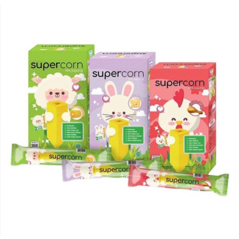 

Supercorn stick Jagung Box 120gr - Super Corn stik 10 x 12gr - Snack sehat Rasa Jagung Bakar / Ayam / Cheese