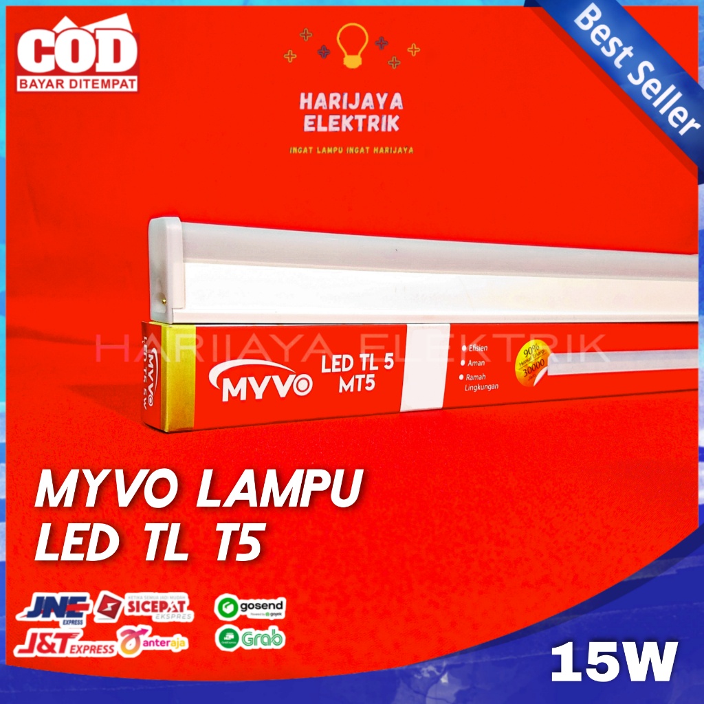 LAMPU TL NEON T5 LED MYVO  PANJANG 90 CM 15 WATT TUBE LIGHT PLAFON SNI PUTIH