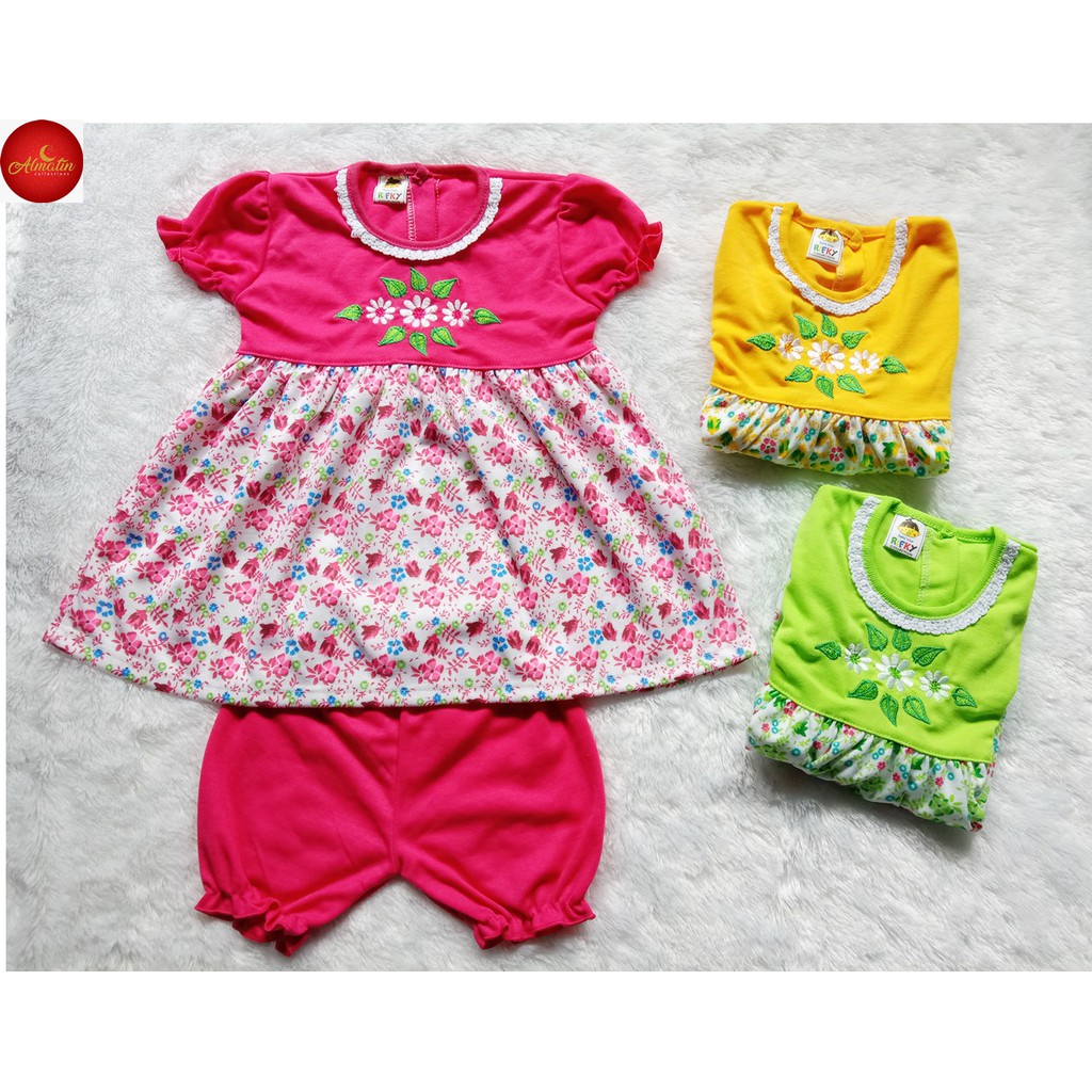 3 Set Setelan Baju Bayi Perempuan/ Dress Bayi Usia 3 - 18 Bulan, Murah Berkualitas