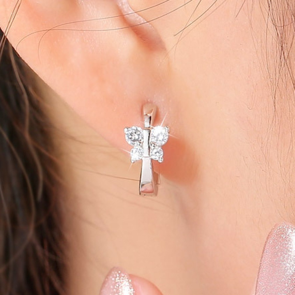 Anting Hoops Bentuk Bunga Butterfly Aksen Berlian Gaya Korea Untuk Wanita Hoops