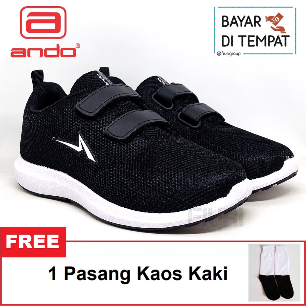 FIURI - ANDO ORIGINAL -  LIAM PEREKAT 31-38 HITAM PUTIH - SEPATU SNEAKERS KANVAS SOL KARET ANAK KECIL PEREMPUAN LAKI-LAKI - SEPATU KETS LUCU FASHION TRENDY - SEPATU SEKOLAH PAUD TK SD KRETEKAN PEREKAT CEWEK COWOK MURAH PROMO DISKON BONUS KAOS KAKI