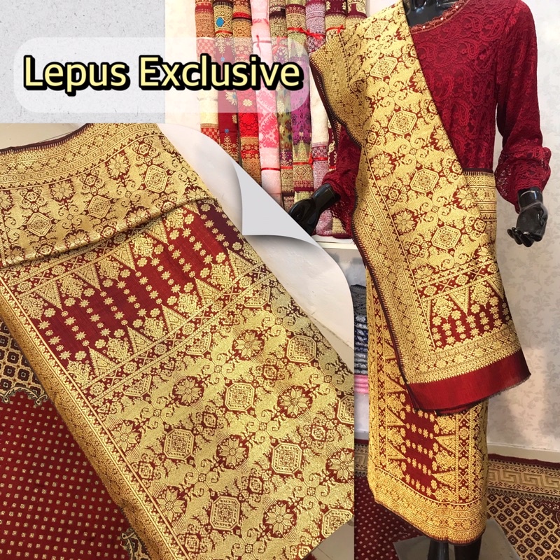 SONGKET TENUN LEPUS BENANG 1 GEBENG DAN SUTRA ALAM ORI - TENUN TANGAN ASLI PALEMBANG