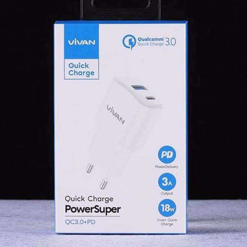 VIVAN charger TYPE - C dan USB 3A Power Super 18W DUAL PORT CHARGER QC3.0+PD