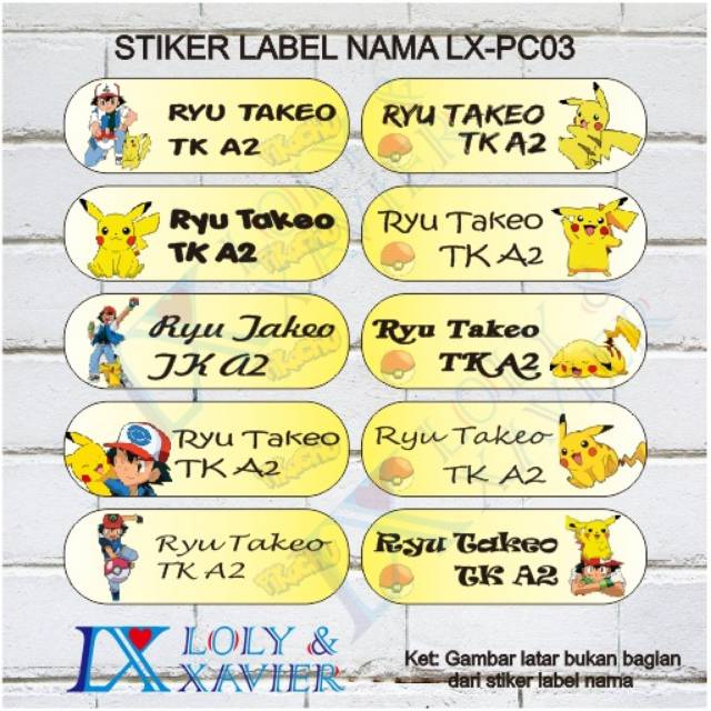 

Sticker label nama waterproof Pikachu