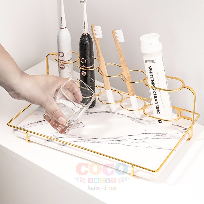 Tempat Sikat Gigi Diatomite Marble Toothbrush Standing Holder Vanity Tier Rack 20,5*32cm Ready Stock