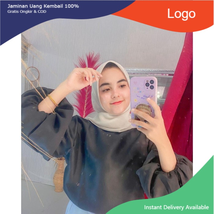 Ola Top | Blouse Lengan Balon | Atasan Muslim Wanita Terlaris - Hitam