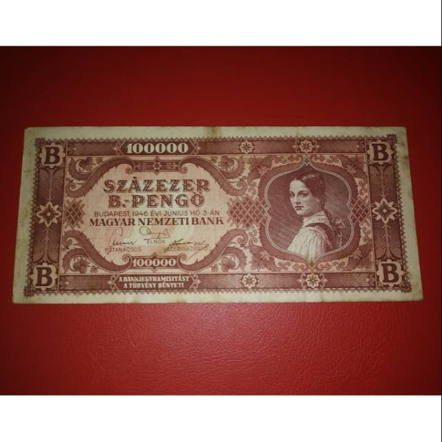 Uang Asing Hungaria 100000 Pengo