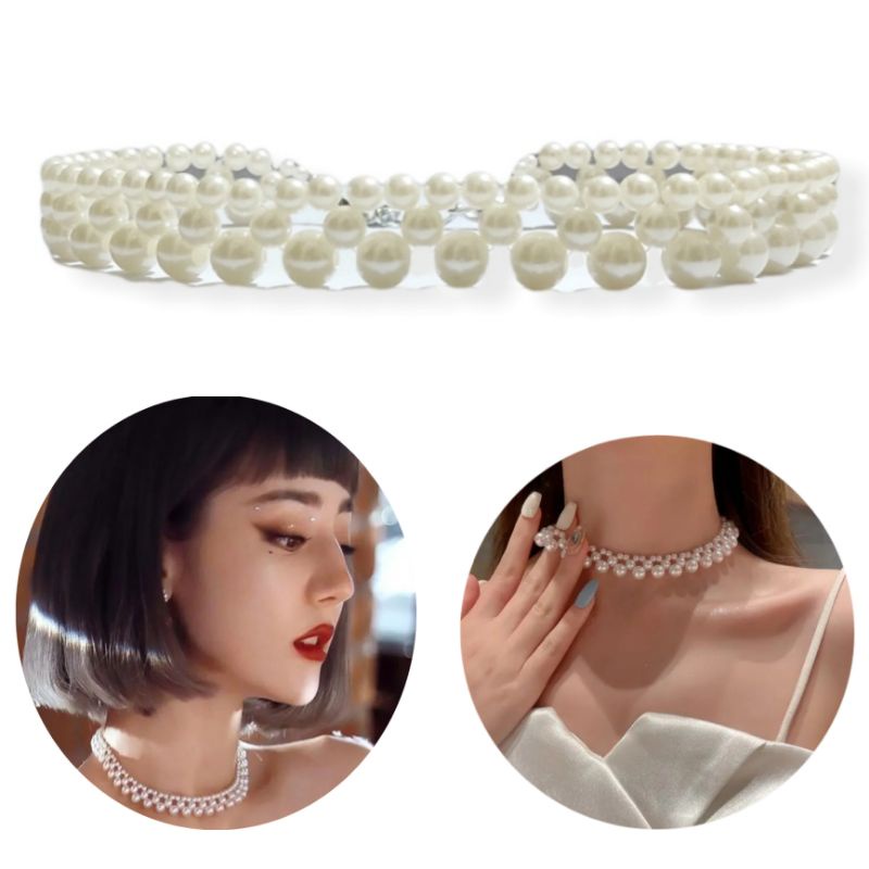 Briella Korean Pearl Choker Necklace Kalung Mutiara Korea Anyam Rangkai