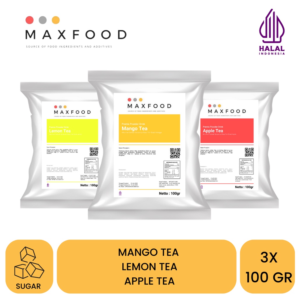 

MAXFOOD - Combo Bubuk Minuman 9 - Mango Tea, Lemon Tea, Apple Tea (100Gr X 3)