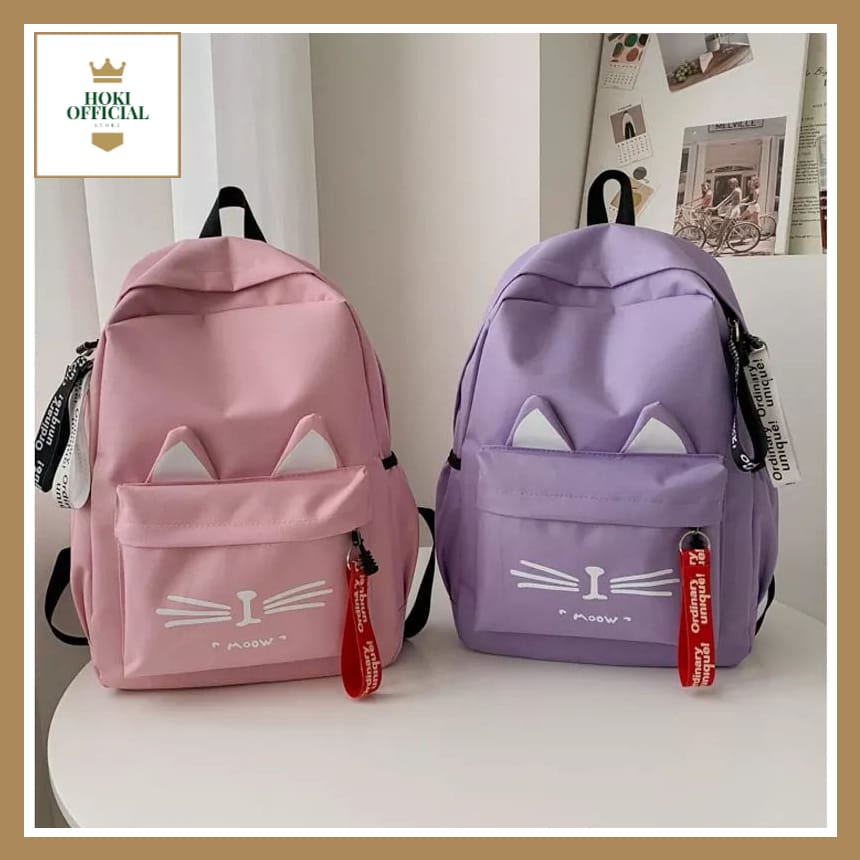 [COD] Tas Kucing Ransel Bagpack Wanita Tas Anak Kapasitas Besar Ada Slot Laptop Tas Motif Meong HokiOfficial