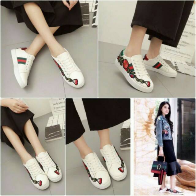 Sepatu Kets Gucci Sneakers Putih Bunga Replika Murah
