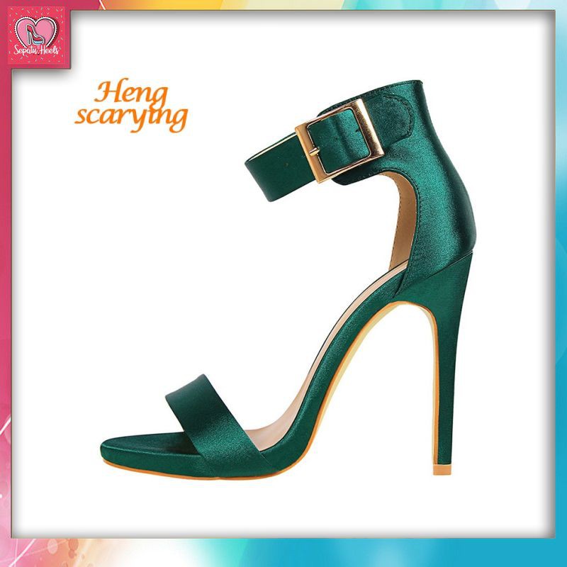 Sepatu heels Plus Size 43 Women Classic Satin 11cm High Heels Fetish Silk Sandals Female Gladiator