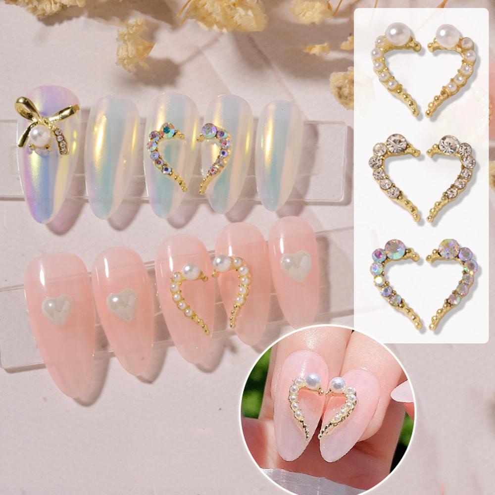 AUGUSTINA Agustina Cinta Hati Paduan Perhiasan Logam Mutiara Manicure Drills Nail Art Berlian