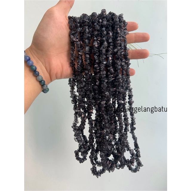 kerikil Batu BLACK QUARTZ kuarsa hitam 1cm kilap renteng aksesoris