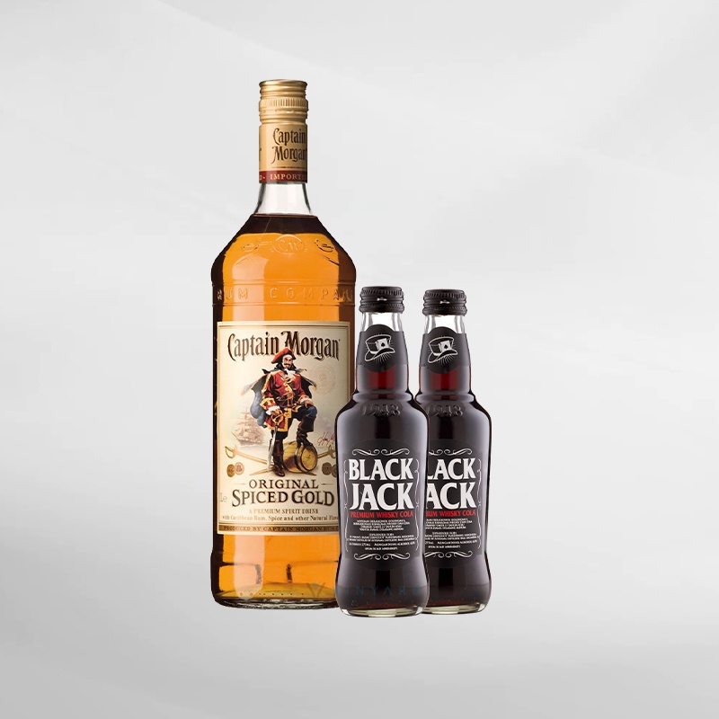 Promo Bundling Captain Morgan Gold 750ml + 2 Botol Black jack 275ml ( Original &amp; Resmi By Vinyard )