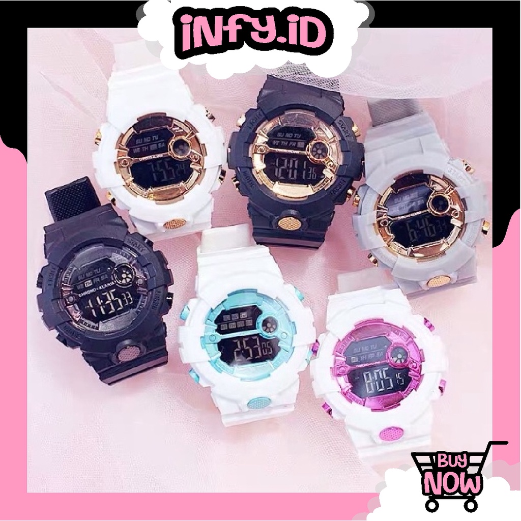 INFY - JT035 Jam Tangan Sport Digital Dial Bulat Rubber Untuk Wanita Dan Pria Fashion Gaya Korea Import