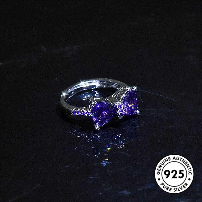 Cincin Sterling Silver 925 Model Pita Dengan Batu Amethyst Elegan Untuk Wanita