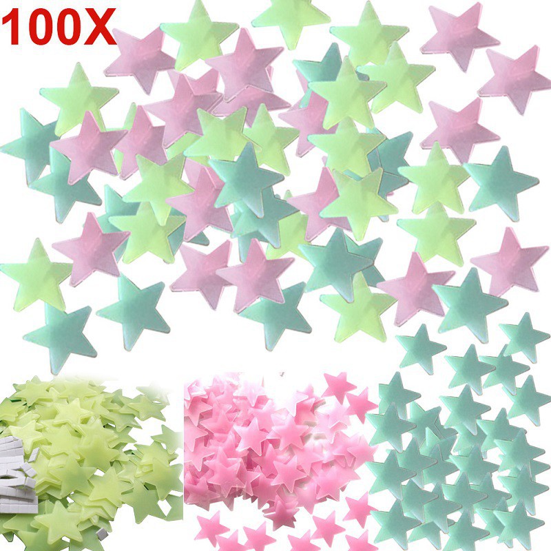 100pcs Stiker Bintang Glow in the Dark Star Wall Sticker