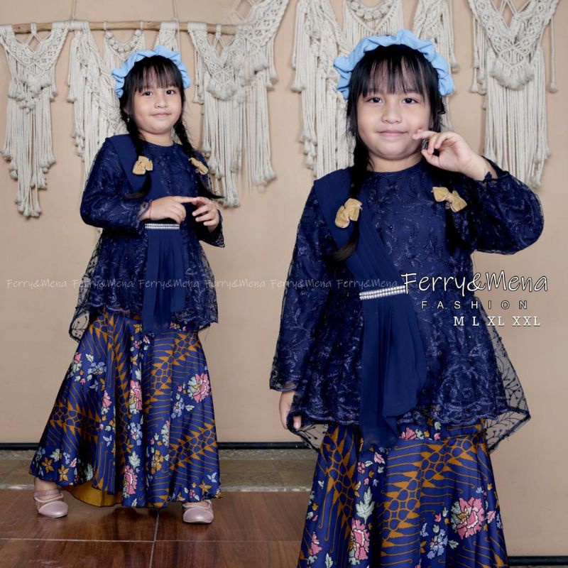 IndahKebaya | SETELAN KEBAYA ANAK SELENDANG / KEBAYA ANAK SD 4-11 TAHUN / KEBAYA ANAK CANTIK MODERN / KEBAYA AURORA SELENDANG ANAK WARNA MOCCA DUSTY ROSEGOLD MAROON NAVY WARDAH SILVER GOLD