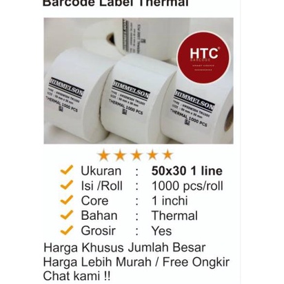 

BEST PRICE 85 THERMAL LABEL BARCODE 50X30 1 LINE ISI 1000 ㊋