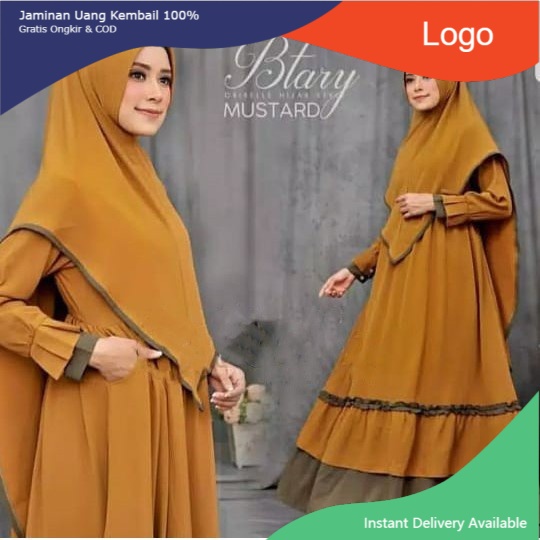 COD - Btary Syari Set Gamis Syar'i Khimar | Setelan Hijab Best Seller - Mustard