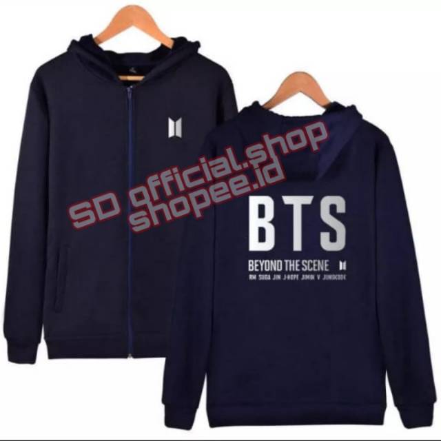 (bayar ditempat)  jaket hoodie resleting BTS BEYOND THE SCENE SILVER