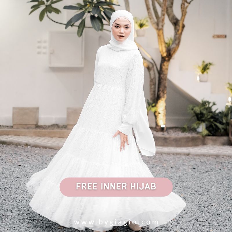 SEERA DRESS BYGIAGIO gaun kondangan dress akad simple gaun wedding pernikahan baju muslim putih dres lamaran elegan pakaian wanita pesta elegan fashion korea dres lebaran cantik anggun mewah nyaman gaun vintage fashion gaun bahan lace brokat halus furing