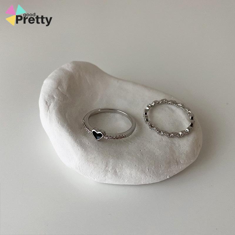 2Pcs Cincin Jari Telunjuk Bahan Zirkon Warna Hitam Untuk Wanita - PD