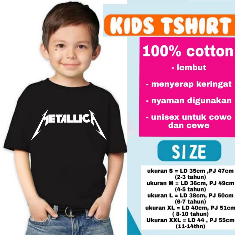 KAOS METALLICA T-SHIRT KIDS BAJU ANAK BAND METAL UMUR 1 - 12 TAHUN USIA 1 2 3 4 5 6 7 8 9 10 11 12 H