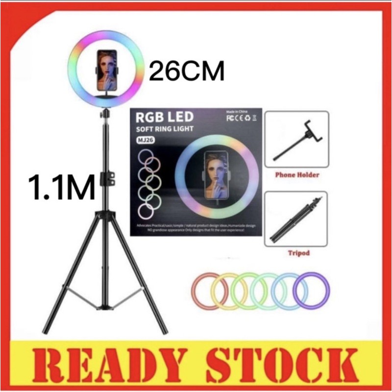 RING LIGHT RAINBOW RGB + TRIPOD STAND 2.1M LIVE TIKTOK YOUTUBER - BC