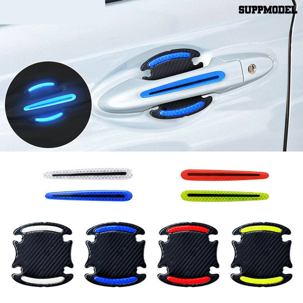 Suppmodel8 4pcs Stiker Strip Reflektif Anti Gores Untuk Handel Pintu Mobil