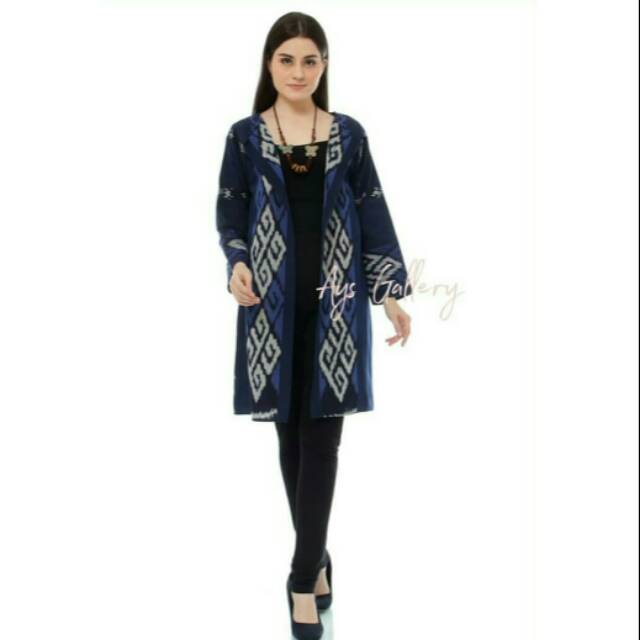 Long Outer Tenun Navy Toraja