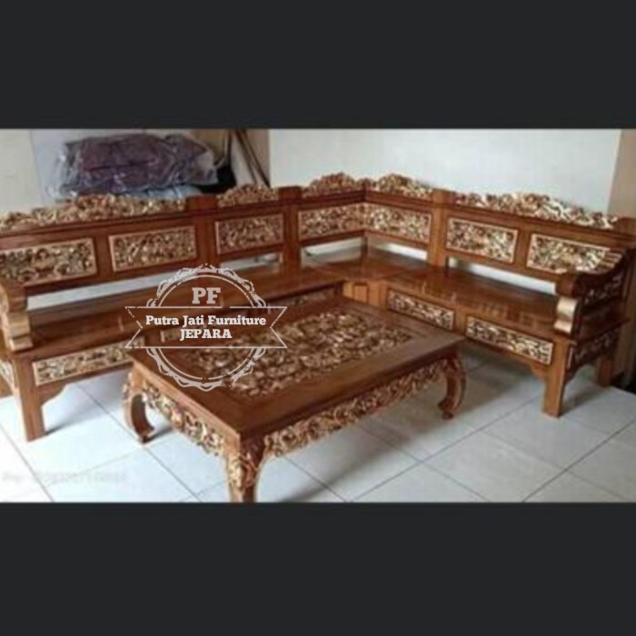 Kursi meja Ketapang tamu sudut kayu jati ukir asli kota Jepara