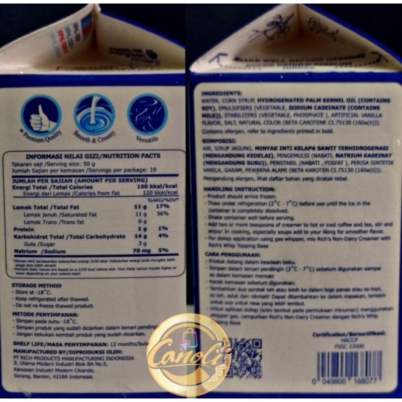 richs krimer nabati 500ml rich creamer non dairy 500 ml krimer cair