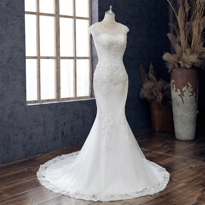 Gaun Pengantin 2106027 Putih Mermaid Ekor Wedding Dress