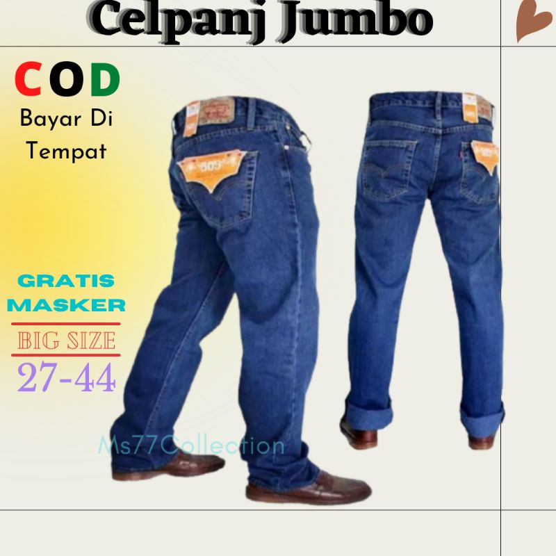 COD√CELANA JEANS PRIA JUMBO BIG SIZE PENSIL PANJANG LEVIS DEWASA REMAJA Uk. 38 - 46 HITAM POLOS