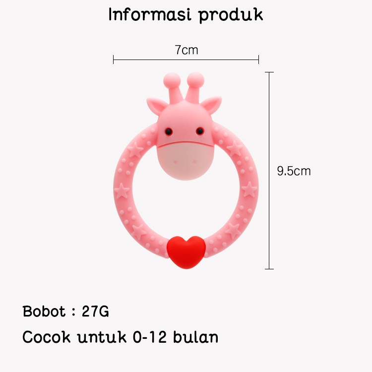 Teether bayi/Gigitan bayi model jerapah BPA Free/Teether berbentuk hati rusa  L278