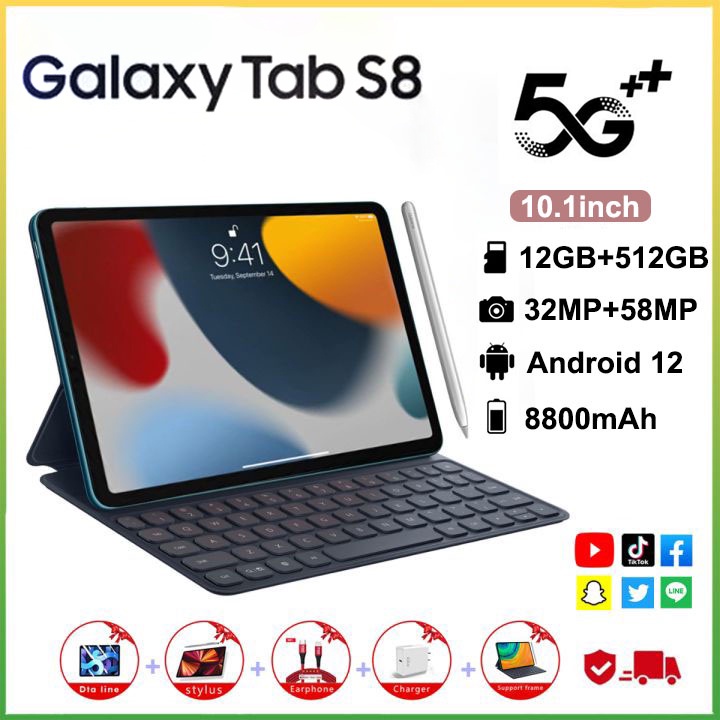 Tablet PC Asli Baru Galaxy Tab S8 S8+ 12GB + 512GB Tablet Android 10.1inch Layar Full Screen Layar Besar Wifi 5G Dual SIM Tablet Untuk Anak Belajar hp tablet tab advan Tablet Gaming kantor Tablet Murah