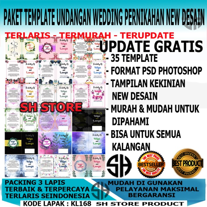 Jual Template Desain Undangan Custom Pernikahan Kekinian Terbaru PSD