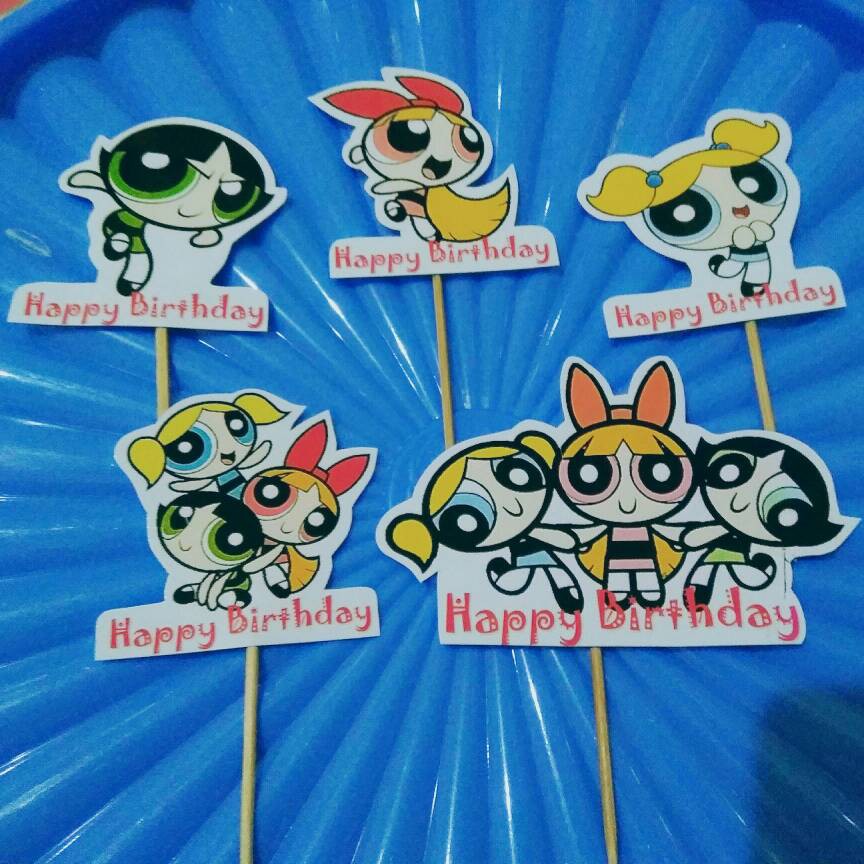 

topper tusukan power puffgirl hiasan cake cupcake kue tart ulang tahun 10pc