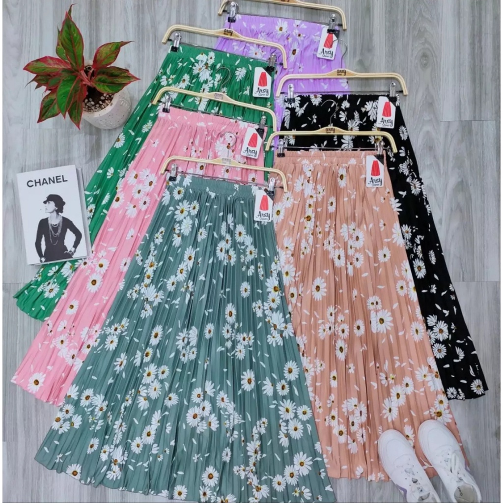 ROK PLISKET MOTIP BUNGA DAISY/DAILY/SAKURA MOTIP KEMBANG ROK PLISKET ALLSIZE