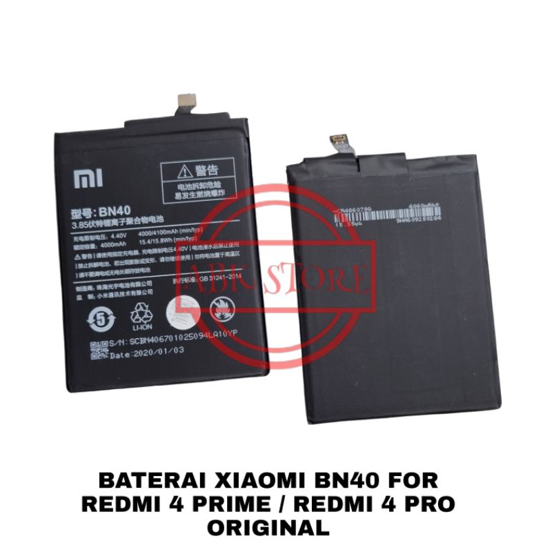 BATRE BATERAI BATTERY XIAOMI REDMI 4 PRIME / REDMI 4 PRO BN40 ORIGINAL 100%