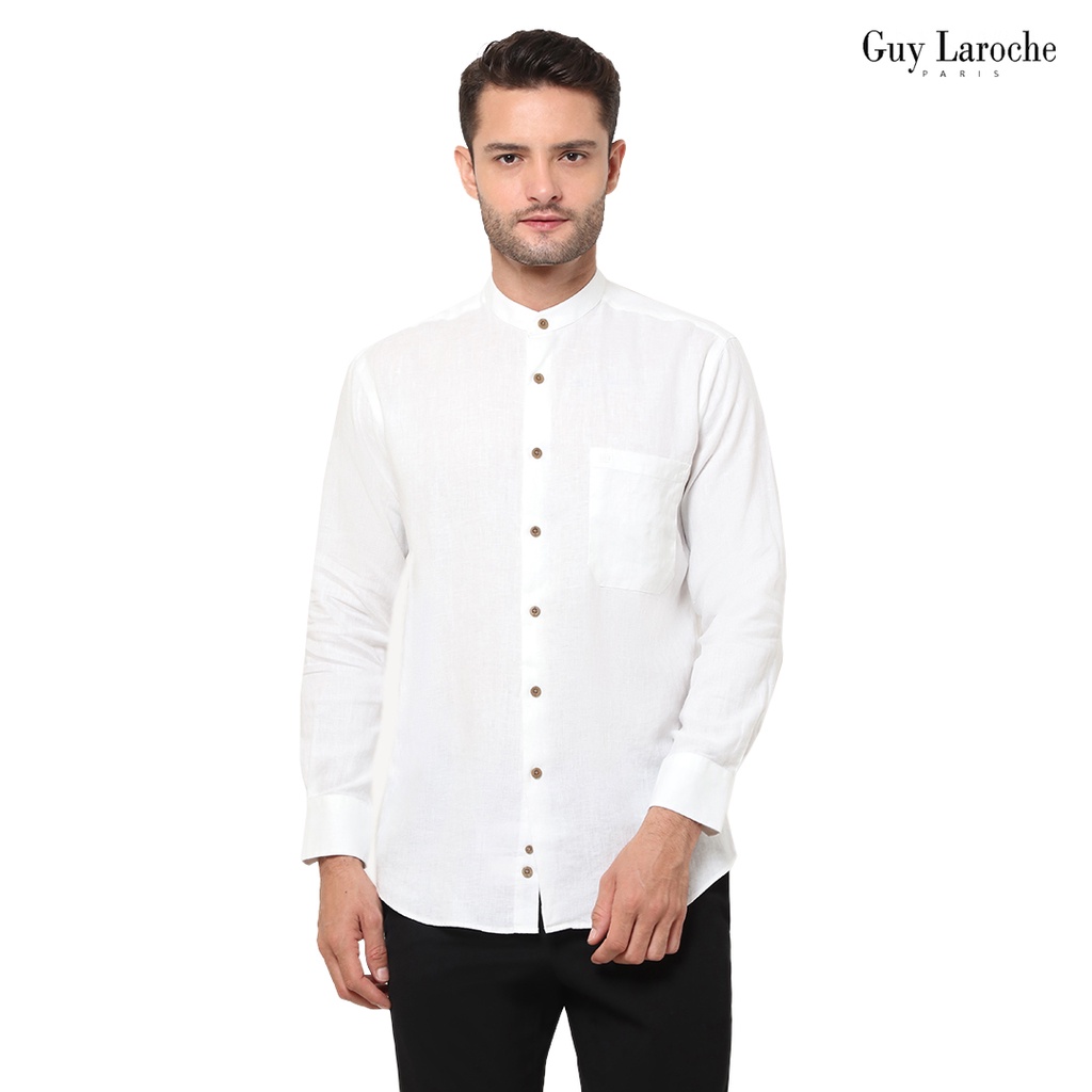 Kemeja Shanghai Pria Lengan Panjang Guy Laroche Ghalia Qamiis Putih