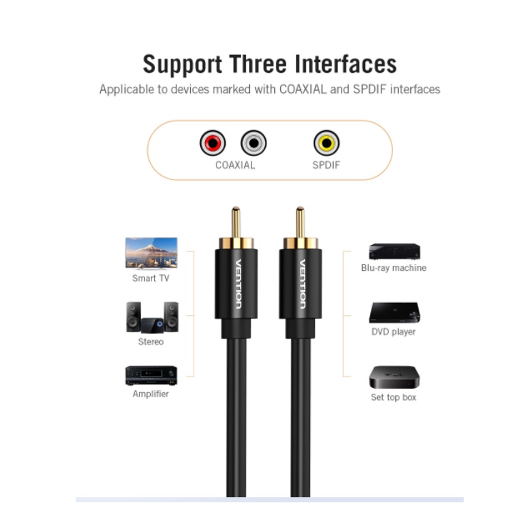 Vention Kabel Aux Audio Video RCA Coaxial Male to Male 1M 1.5M 2M