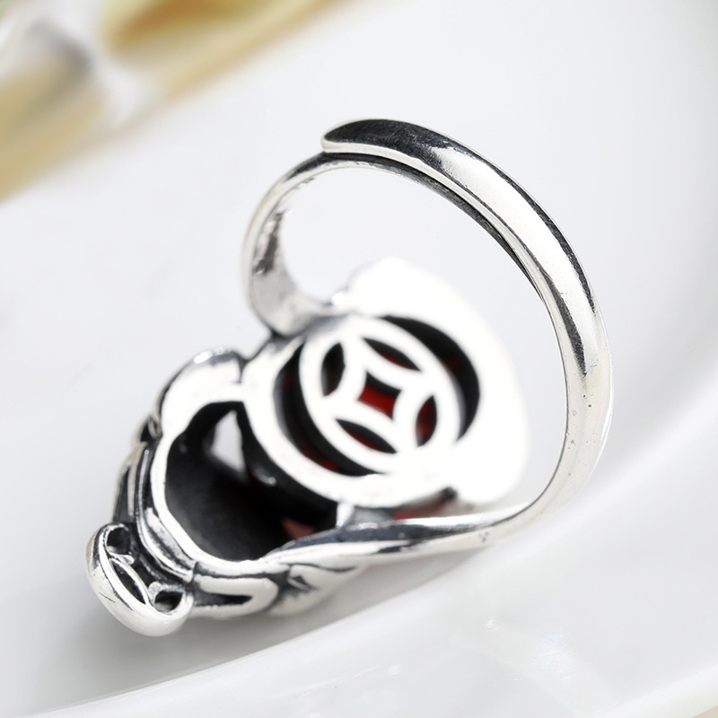 Cincin Keberuntungan Bahan Tembaga Lapis silver Gaya Retro Untuk Hadiah