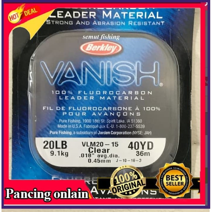 Senar Pancing 20lb 40yd   Berkley Vanish Leader 100  Fluorocarbon
