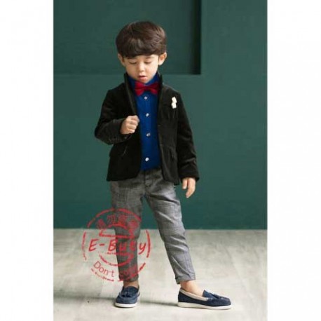 Setelan Kemeja Dasi Celana Panjang E-Buty Blue Top set Grey Pant set Tie