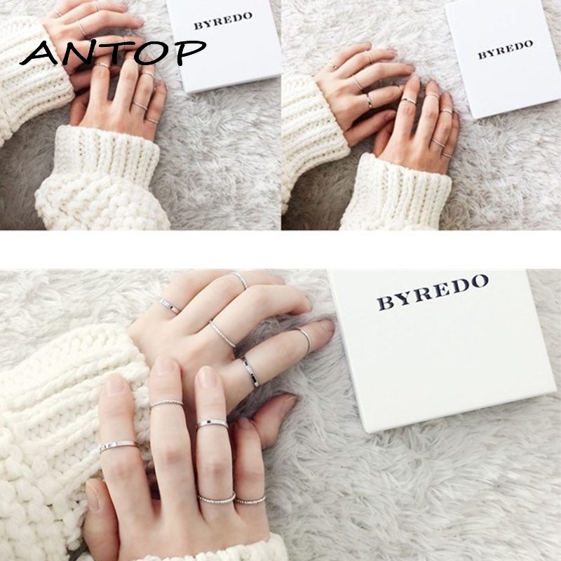 10 Pcs/set Korea In Paduan Minimalis Cincin Wanita Fashion Perhiasan Hadiah ANTOP