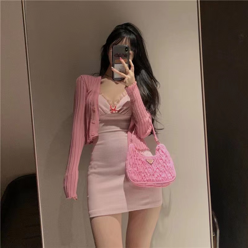 Dress Sweet Sexy Import Pink French Cute Dress Murah Wanita Mini Seksi