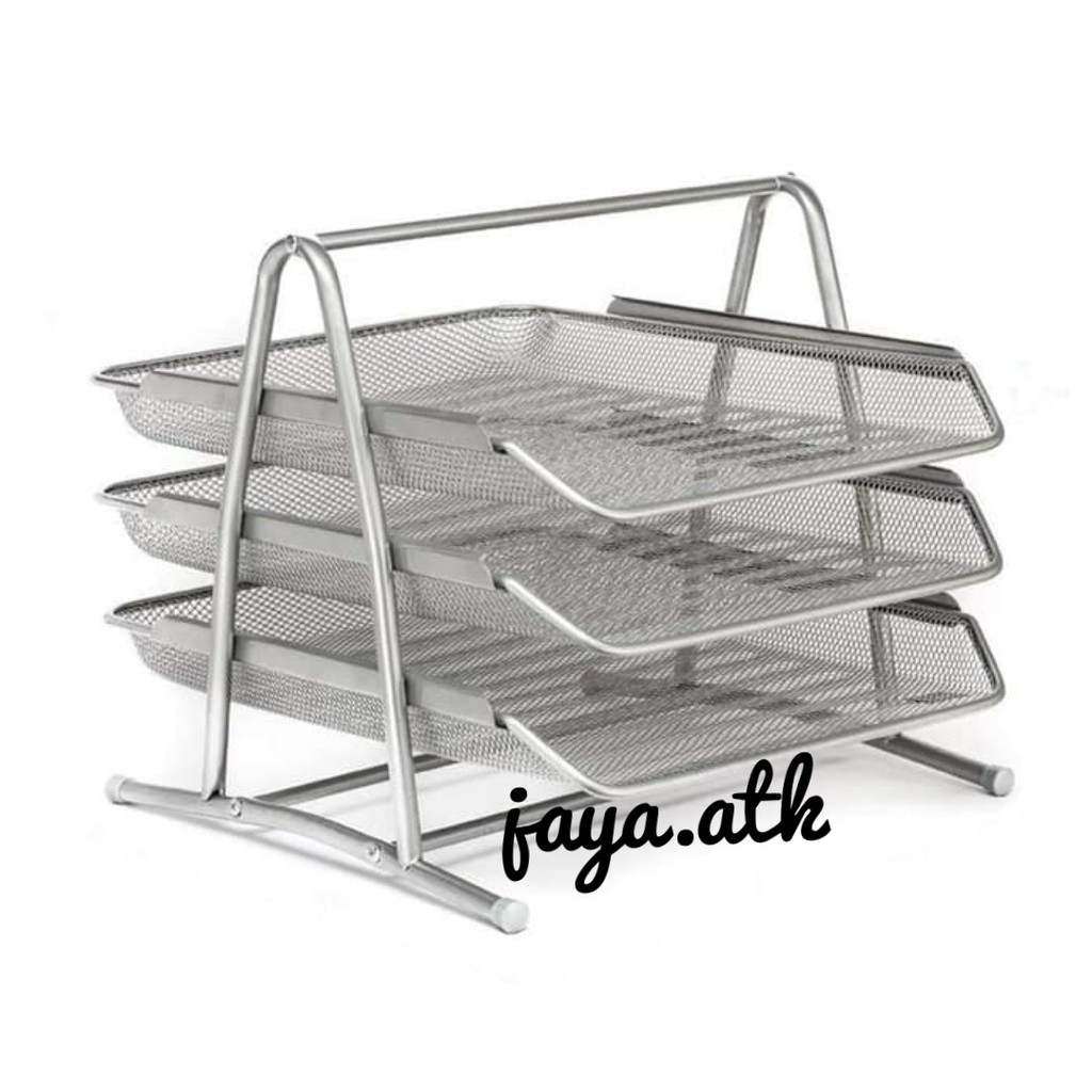 ELEVATED TRAY RAK DOKUMEN KERTAS 3 SUSUN LETTER TRAY PAPER TRAY 3 TINGKAT BESI SILVER PAPER TRAY